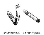 Cigars set engraving vector illustration. Sketch style imitation. Black and white hand drawn image.