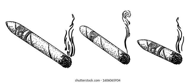 Cigars set engraving vector illustration. Sketch style imitation. Black and white hand drawn image.