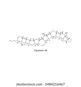 Ciguatoxin 4B skeletal structure diagram. compound molecule scientific illustration.