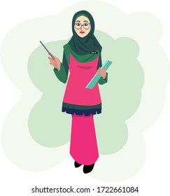 Cikgu Teacher Wearing Hijab Hold Book Stock Vector (Royalty Free ...