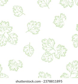 Cilantro leaf seamless pattern. Line art vector illustration. Herbs and spices background.