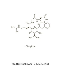 Cilengitide flat skeletal molecular structure Antineoplastic drug used in cancer treatment. Vector illustration scientific diagram.