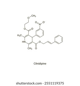 Cilnidipina estructura molecular esquelética plana Bloqueador de canales de calcio CCB fármaco utilizado en el tratamiento de la hipertensión. Diagrama científico de la Ilustración vectorial.