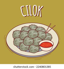 Cilok illustration Indonesian food with cartoon style