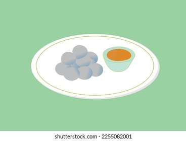 "cilok" snacks originating from Indonesia. usually served with sauce. can be used as Takjil (food for breaking the fast). Food Vector