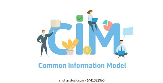 CIM, Common Information Model. Concept with keywords, letters and icons. Colored flat vector illustration. Isolated on white background.