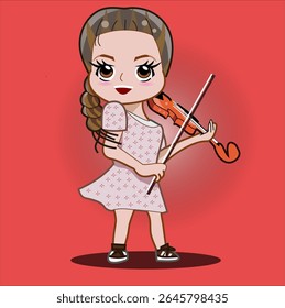CIMAHI, INDONESIA-JUNE 26, 2025-Beauty violinist with dark background. Vector graphic design character cartoon illustration for collection, poster,background,wallpaper,sticker.