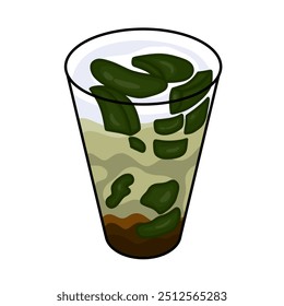 Cincau es el postre favorito de Indonesia que contiene hielo afeitado, cubo de jalea de hierba y jarabe de palma, bebida refrescante para la Ilustración vectorial del día de verano