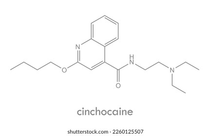 Cinchocaine structure. Molecule of long acting local anesthetic. Used as spinal and topical anesthesia and in hemorrhoid creams.