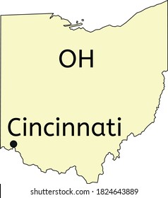 Cincinati city location on Ohio map