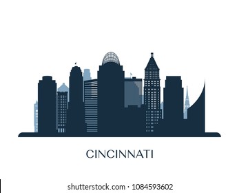 Cincinati skyline, monochrome silhouette. Vector illustration.