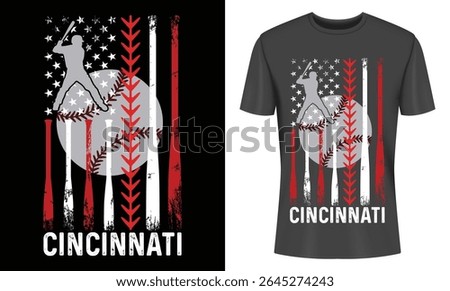 Cincinnati Baseball T Shirt Design with American Flag and Batter Silhouette