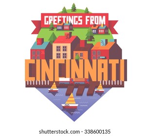 Cincinnati beautiful city to visit. vector cartoon