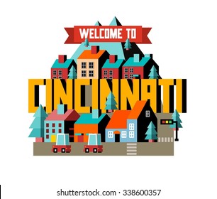 Cincinnati beautiful city to visit. vector cartoon