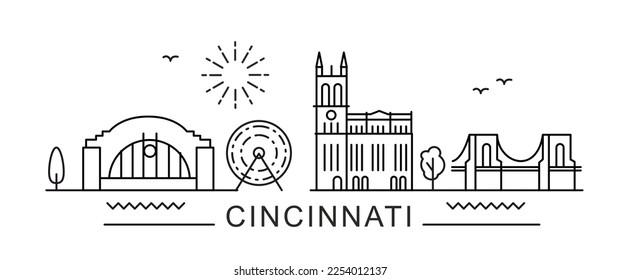 Cincinnati City Line View. Poster print minimal design. United States