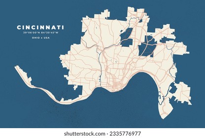 Cincinnati map vector poster flyer