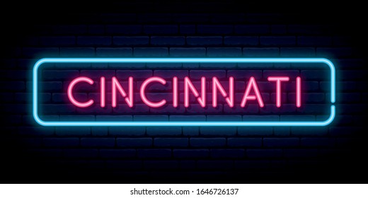 Cincinnati neon sign. Bright light signboard. Vector banner.