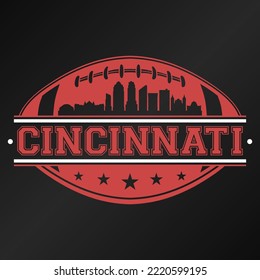 Cincinnati, OH, USA American Football Skyline City Silhouette Vector. Design Style Icon Symbols. Sport America Ball.