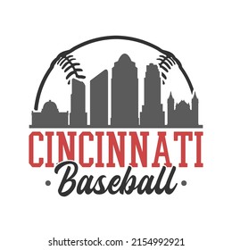 Cincinnati, OH, USA Baseball Skyline City Silhouette Vector. Softball Design Style Icon Symbols. Sport America Bal