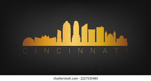 Cincinnati, OH, USA Gold Skyline City Silhouette Vector. Golden Design Luxury Style Icon Symbols. Travel and Tourism Famous Buildings.