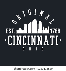 Cincinnati, OH, USA Skyline Original. A Logotype Sports College and University Style. Illustration Design Vector.