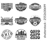 Cincinnati, OH, USA Sport Bundle Vector Art. City Skyline School Team Emblem.