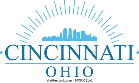 Cincinnati Ohio. Banner Design. City Skyline. Silhouette Vector. Famous Monuments.