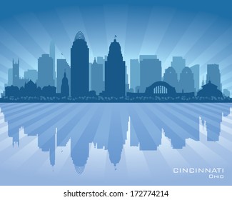 Cincinnati Ohio City Skyline Vector Silhouette Illustration