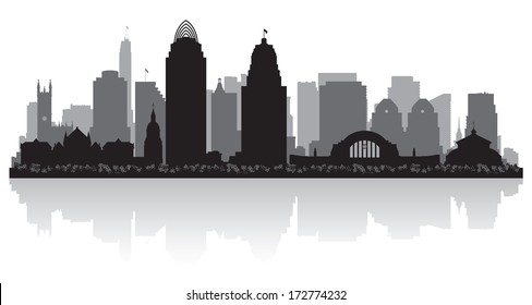 Cincinnati Ohio City Skyline Vector Silhouette Illustration