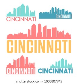 Cincinnati Ohio Flat Icon Skyline Vector Silhouette Design Set Logo.