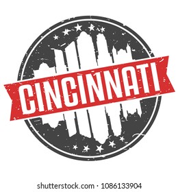 Cincinnati Ohio Round Travel Stamp Icon Skyline City Design Seal Badge Illustration Clipart.