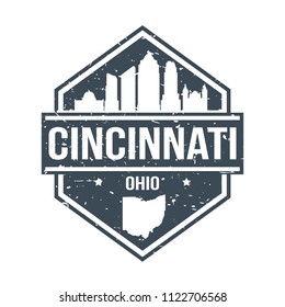 Cincinnati Ohio Travel Stamp Icon Skyline City Design Tourism Seal Vector Passport.