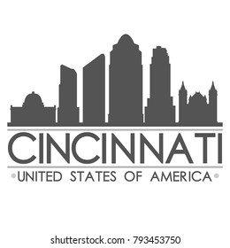 Cincinnati Ohio USA Skyline Skyline Silhouette Design City Vector Art Famous Buildings
