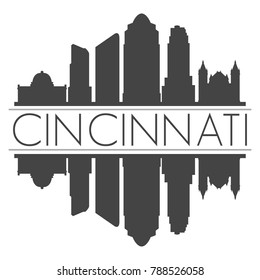 Cincinnati Ohio USA Skyline Vector Art Mirror Silhouette Emblematic Buildings