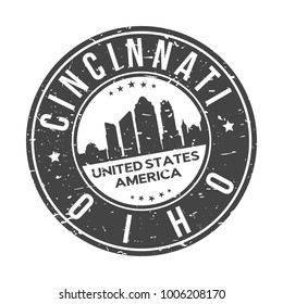 Cincinnati Ohio USA Stamp Logo Icon Symbol Design Skyline City.