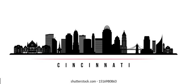 Cincinnati skyline horizontal banner. Black and white silhouette of Cincinnati, Ohio . Vector template for your design. 