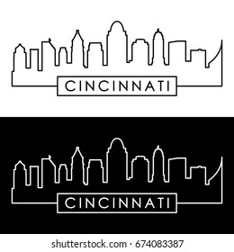 Cincinnati skyline. Linear style. Editable vector file.