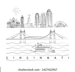 Cincinnati skyline minimal vector illustration and typography design