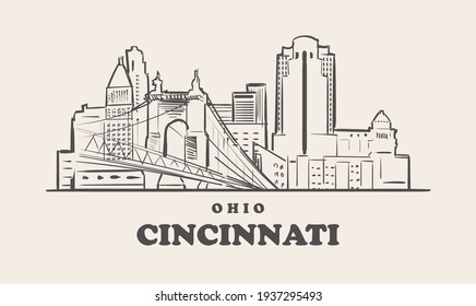 Cincinnati skyline, ohio drawn sketch