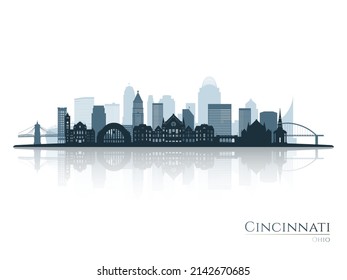 Silhouette de skyline de Cincinnati con reflexión. Paisaje Cincinnati, Ohio. Ilustración vectorial.