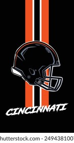 Cincinnati Team Colored Football helmets Stripes Black Background