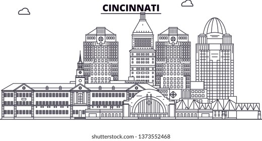 Cincinnati , United States, outline travel skyline vector illustration. 