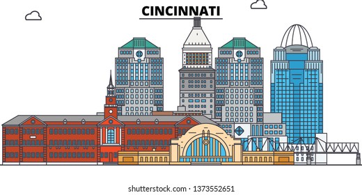 Cincinnati , United States, outline travel skyline vector illustration. 