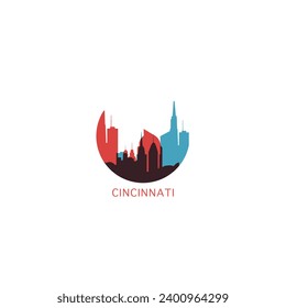 Cincinnati USA United States cityscape skyline city panorama vector flat modern logo icon. US American state Ohio emblem idea with landmarks and building silhouette