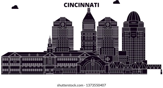Cincinnati,United States, vector skyline, travel illustration, landmarks, sights. 