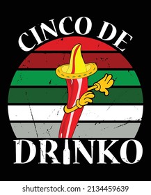 Cinco De Drinko Retro Vintage T-shirt design