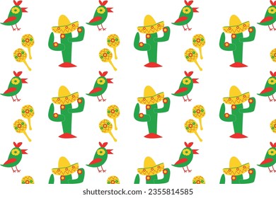 cinco de maio seamless background with cactus