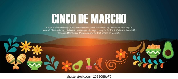 cinco de marcho. cinco de marcho creative banner, poster, social media post, postcard, background, template, greetings card, web banner, flyer, cover design etc. 