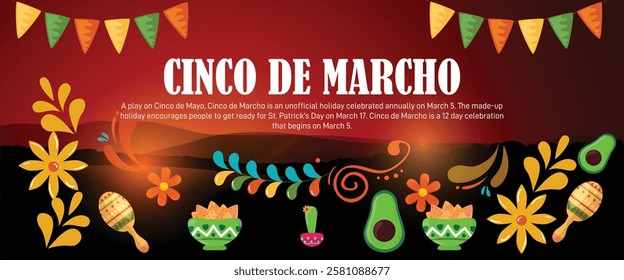 cinco de marcho. cinco de marcho creative banner, poster, social media post, postcard, background, template, greetings card, web banner, flyer, cover design etc. 