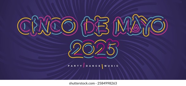 Cinco de Mayo 2025 new colorful handwriten line design typography. Cinco de Mayo logo title on purple background